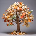 Children\'s Origami: A Gusty Tree With Paper Leaves And Natural Materials