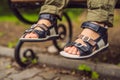 Children`s orthopedic shoes on the boy`s feet Royalty Free Stock Photo