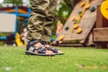 Children`s orthopedic shoes on the boy`s feet Royalty Free Stock Photo