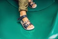 Children`s orthopedic shoes on the boy`s feet Royalty Free Stock Photo