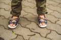 Children`s orthopedic shoes on the boy`s feet Royalty Free Stock Photo