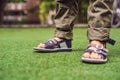 Children`s orthopedic shoes on the boy`s feet Royalty Free Stock Photo