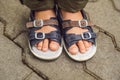 Children`s orthopedic shoes on the boy`s feet Royalty Free Stock Photo