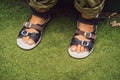 Children`s orthopedic shoes on the boy`s feet Royalty Free Stock Photo