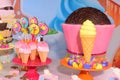 children\'s party decoration ice cream chocolate cakes and sweets machimelo Royalty Free Stock Photo