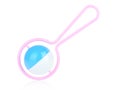 Children`s plastic rattle pink on a white background. A toy to attract the child`s attention. Development of hearing and attenti