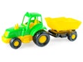 Children`s plastic truck on a white background, close-up. Bright, colorful, toy car for playing with children. Educational games Royalty Free Stock Photo