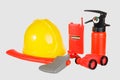 Children`s Play Set for playing Fire Rescue, Toy fire extinguisher, axe, Helmet, walkie-talkie, binoculars