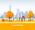 Children`s playground on the autumn landscape in the city park. Vector illustration. Royalty Free Stock Photo