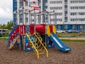 Children`s playground, children`s playground with slides and exercise equipment, outdoors, in an urban