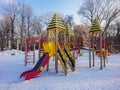 Children`s Playground in the city Park. Sunny winter`s day Royalty Free Stock Photo