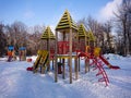 Children`s Playground in the city Park. Sunny winter`s day Royalty Free Stock Photo