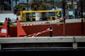 Children`s playground closed and wrapped in alarm caution tape for global coronavirus quarantine.No children on playgrounds. Royalty Free Stock Photo