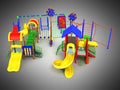 Children`s playground concept red yellow blue green 3d render on Royalty Free Stock Photo
