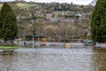 Children`s Playground flooded after storms, Pateley Bridge, North Yorkshire, England