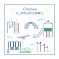 Children`s Playground in Line Art.