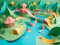 children\'s playground in a park. 3d rendering, paper cut, Ai Generated