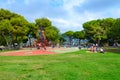 Children`s playground in park on Roman hill parc de la Colline du Chateau in Nice, France