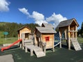 The children`s playground at the restaurant Fuederegg Der Kinderspielplatz beim Restaurant Fuederegg, Oberiberg - Switzerland Royalty Free Stock Photo