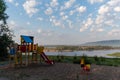 Children`s Playground on the river Bank Royalty Free Stock Photo