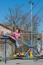 Children`s playground on the shore of the fishpond Royalty Free Stock Photo