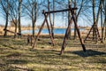 Children`s playground on the shore of the fishpond Royalty Free Stock Photo