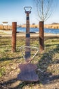 Children`s playground on the shore of the fishpond Royalty Free Stock Photo