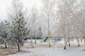 Children`s playground in the winter park. Children`s Playground in the city Park Royalty Free Stock Photo