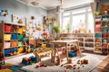 A children\'s playroom filled with toys, games, and a colorful play mat,