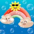 Children`s postcard cloud blowing bubbles