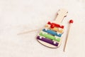 Children`s rainbow xylophone on a light background. Metallophone for children Royalty Free Stock Photo