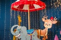 Children`s rides close-up and copy space. Children`s carousel with animals in an amusement park Royalty Free Stock Photo