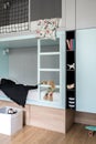 Children`s room in modern style with loft bed Royalty Free Stock Photo