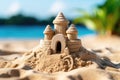 Children\'s sand castle close up on the seashore