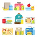 Children`s school lunch box icon in flat style