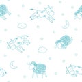 Children's seamless pattern with cute sheep and cows. Royalty Free Stock Photo