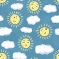 Children's seamless pattern Sun and cloudy in the sky