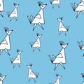 Children`s seamless pattern with white bird. Fun geometric animals background