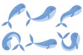 Children`s set of cute whales. Drawn blue whales