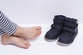 Children`s shoes and feet Royalty Free Stock Photo