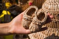 Children`s shoes from straw