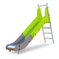 Children`s slide of metal and plastic painted gently green with