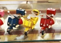 Children`s small collectible multi-colored toys motorcycle models Royalty Free Stock Photo