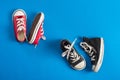 Children's sneakers.Blue background. Royalty Free Stock Photo