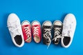 Children's sneakers.Blue background. Royalty Free Stock Photo