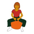 Little girl on orange fit ball. Vector