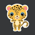 Children`s sticker of cute little jaguar. Jungle animal. Flat vector stock illustration Royalty Free Stock Photo