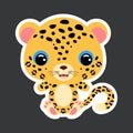 Children`s sticker of cute little jaguar. Jungle animal. Flat vector stock illustration Royalty Free Stock Photo