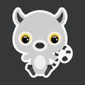 Children`s sticker of cute little sitting lemur. Flat vector stock illustration