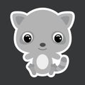 Children`s sticker of cute little sitting raccoon. Forest animal. Flat vector stock illustration
